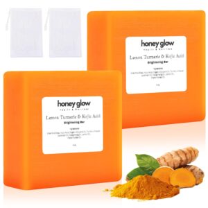Honey Glow Lemon Turmeric Kojic Soap Bar, Turmeric Soap Bar for Face ＆ Body, Natural Handmade Soap for All Skin Types (2pcs)