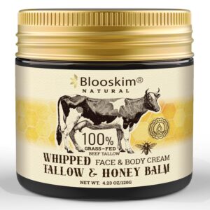 Beef Tallow Cream for Face – Organic Whipped Tallow Balm with Honey – Beef Tallow Moisturizer for Skin – Tallow Face Moisturizer for Wrinkles, Dry Skin For Men and Women – Beef Tallow Lotion - 3.53 Oz