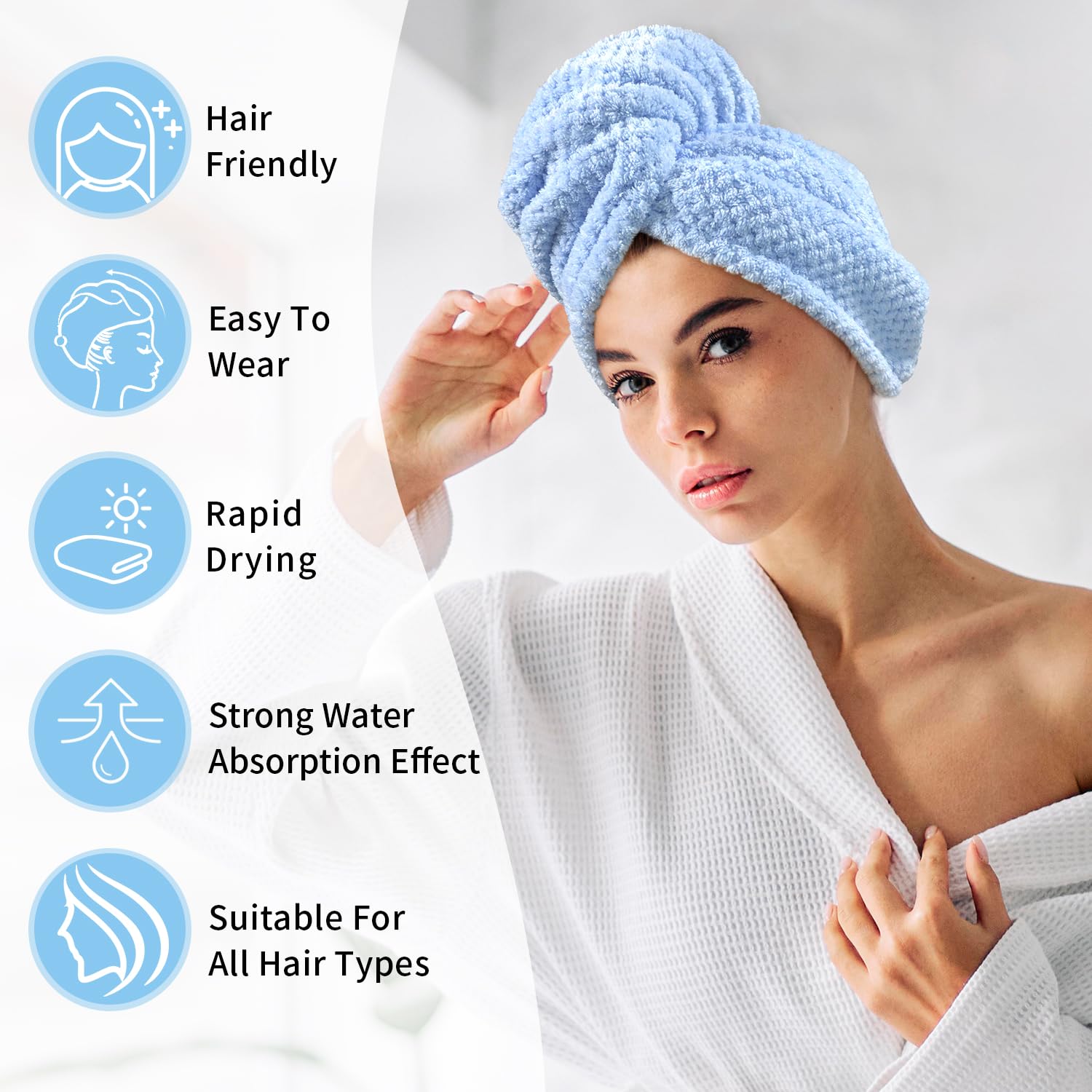 3 Pack Microfiber Hair Towel Wraps for Women, 25.4"x9.8" Quick Dry Super Absorbent Set - Image 4