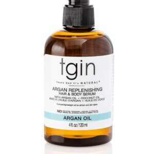 tgin Argan Replenishing Hair Serum - 4 Oz, Dry Hair, Moisturizing, Breakage Control, Paraben Free, Coconut Scent, Serum for Natural or Chemically Treated Hair, Hot Oil Treatment, Hair Styling Agent
