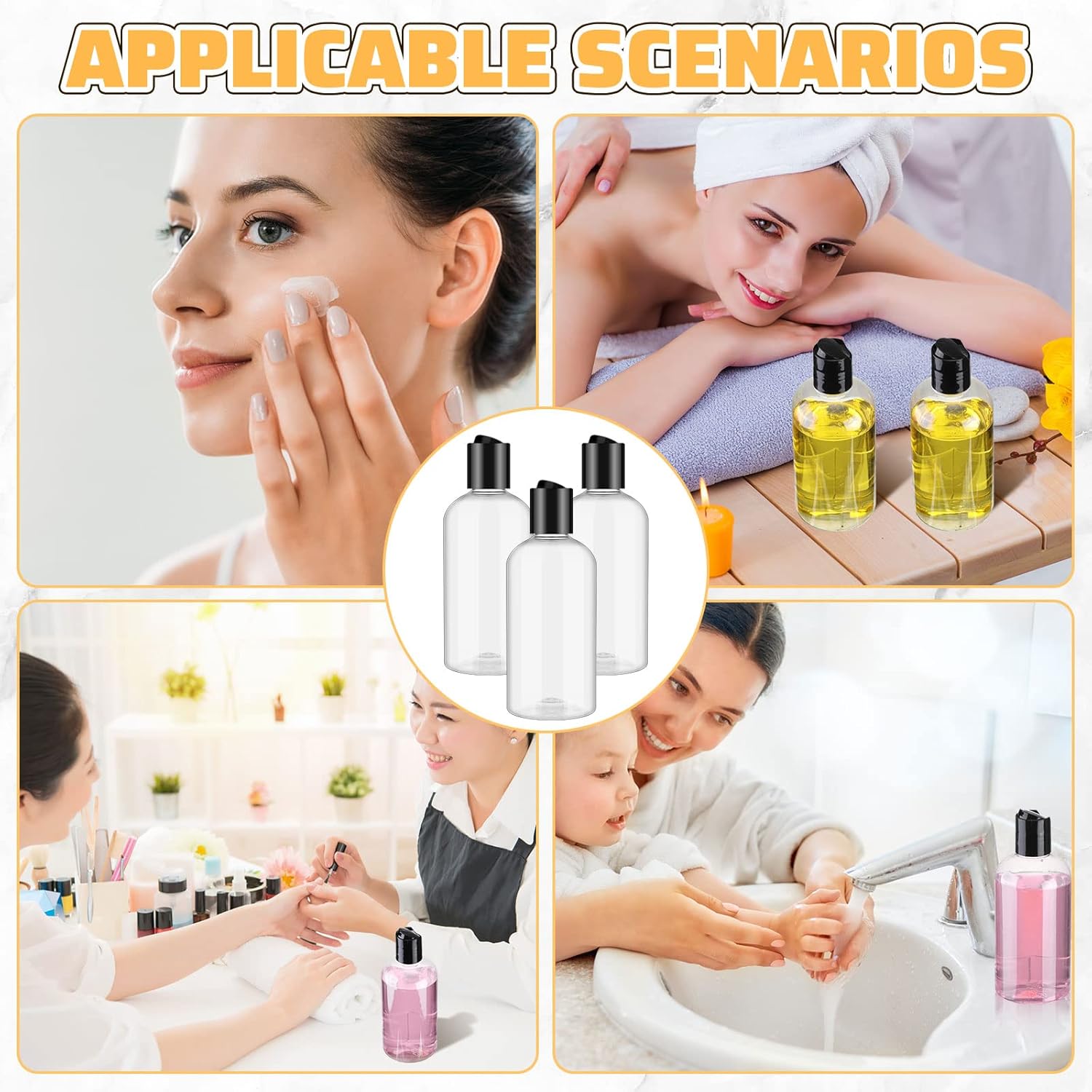 Irenare 30 Pieces 8 oz Travel Bottles with Black Disc Cap Refillable Clear Plastic Squeeze Empty Bottles Shampoo Travel Container for Body Wash Cream Lotion Conditioner Liquid Body Soap - Image 6