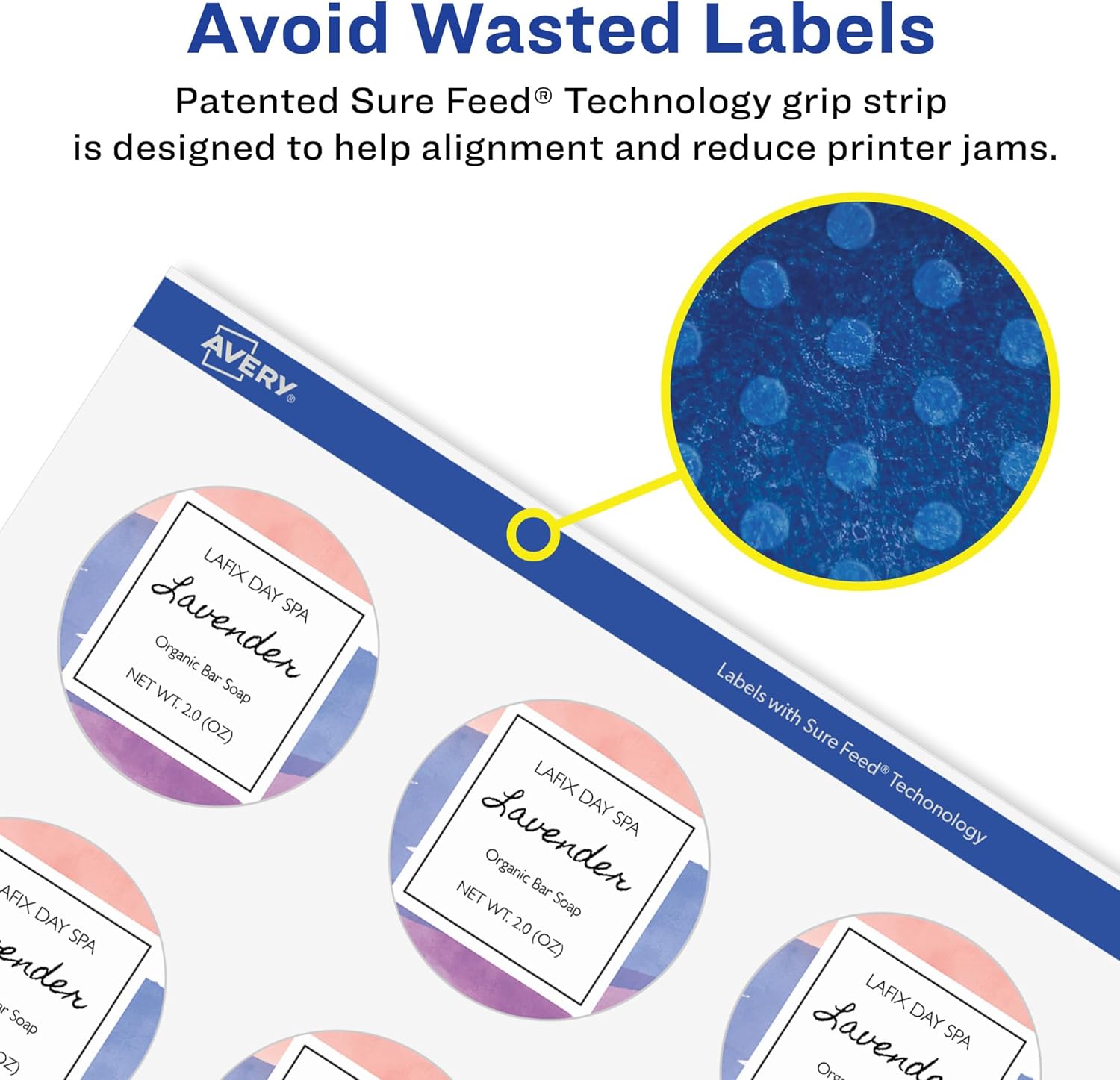 Avery Durable Waterproof Round Labels with Sure Feed Technology, 2.5" Diameter, White, Laser or Pigment-Inkjet Printer, 72 Customizable Blank Labels (22856) - Image 5