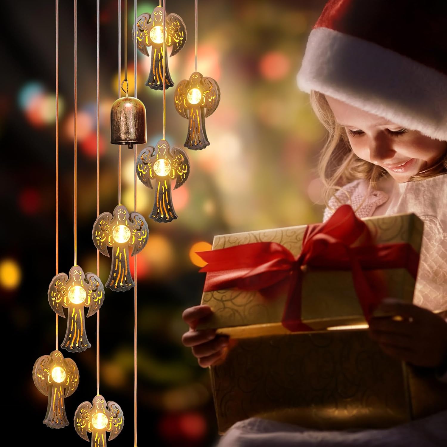 Solar Angel Wind Chimes Outdoor,Solar 8 LED Angel Wind Chimes for Outside,Hanging Lights Warm LED,Outdoor Angel Decor,Angel Gifts for Wife Mother Grandmom Christmas - Image 2