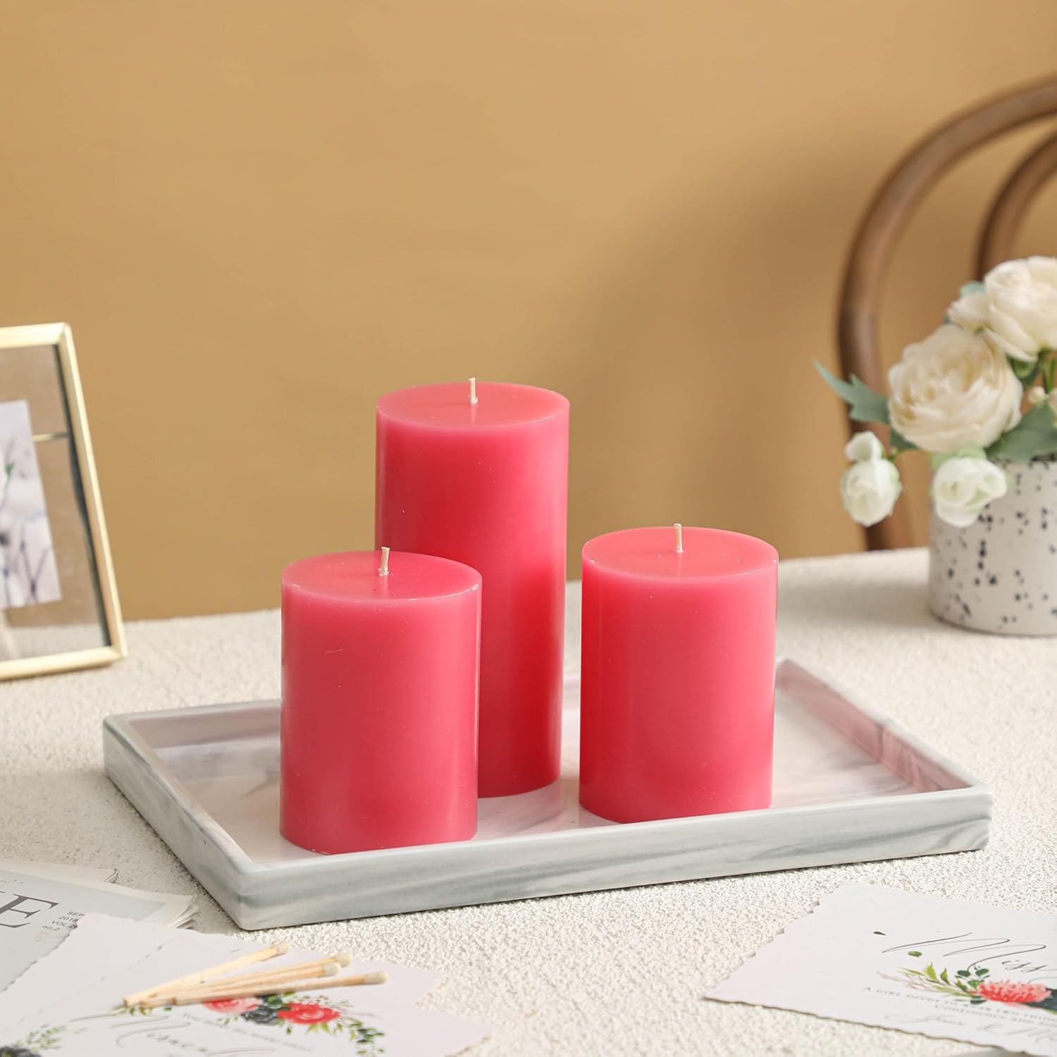 3x6 Inch Pink Pillar Candles Set of 3 - Decorative Unscented Pillar Candle, Long Burning Dripless Candle for Table Decor, Smokeless Large Pillar Candles for Wedding Table Decor - Image 5