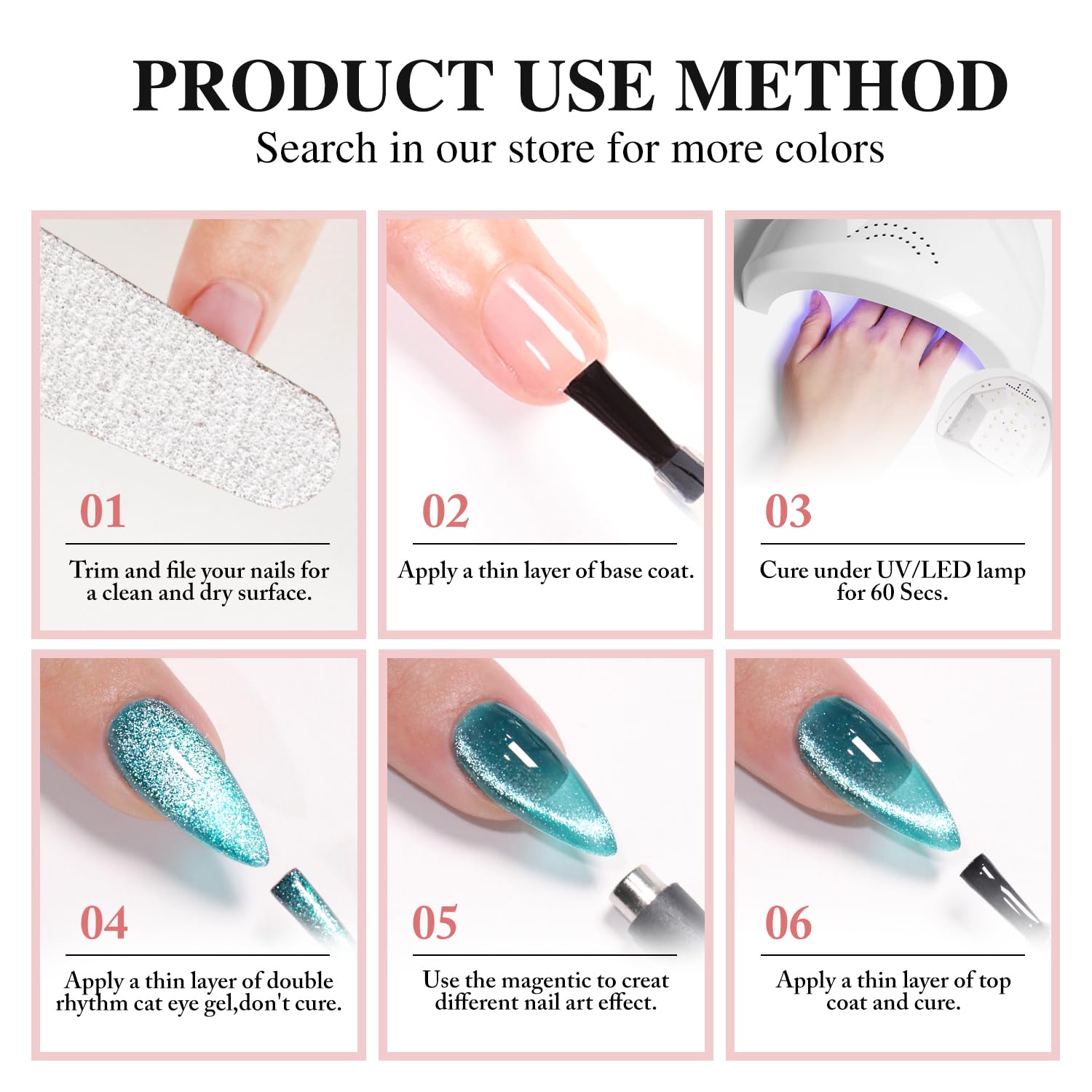 Double Rhythm Jelly Glass Cat Eye Gel Polish with Magnet 15ML Holographic Glitter Shimmer Translucent Sheer Color Magnetic Nail Polish Salon DIY at Home (Jelly Pink-MC1105) - Image 9