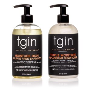 tgin Moisturizing Shampoo & Conditioner Duo for Curly, Coily and Wavy Hair, Sulfate Free, Moisturizes and Detangles Dry Hair, 13 oz (Set)