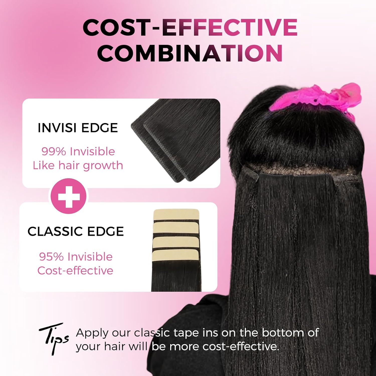 Lashey Invisi Edge Tape in Hair Extensions Human Hair, Natural Black 16 inch 50g Body Wave, 10pcs Injected with 10pcs Classic Tape ins, Real Virgin Human Hair Invisible Seamless Tape in Extensions - Image 5