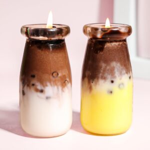 Candle Set 2 pcs Hazelnut Boba and Flan Coffee Candle Best Scented Nature Soy Candles Housewarming Gift Realistic Food Candle Aesthetic Cute Kawaii Fun Gift for Women Birthday (Regular Set)