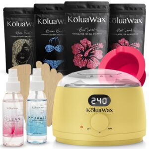 KoluaWax Premium Waxing Kit for Women - Hot Melt Hard Wax Warmer for Hair Removal, Eyebrow, Bikini, Legs, Face, Brazilian Wax - Machine, 4-Pack Beads, Accessories, Sun