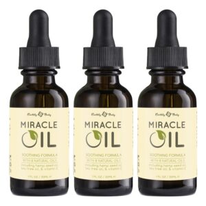 Earthly Body Miracle Oil, 1 fl. oz. - 3 Pack - 100% Natural Tea Tree Oil, Hemp Seed Oil & Vitamin E - Moisturizer, Calms Skin Irritations, Helps Smooth Wrinkles - Gluten Free, 100% Vegan