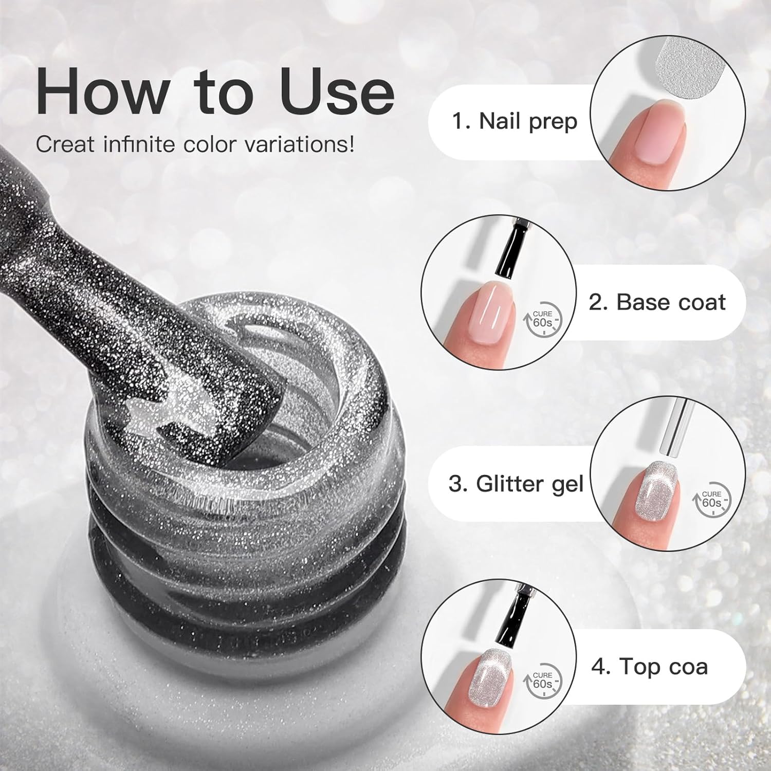 Silver Velvet Magnetic Holographic Cat Eye Gel Nail Polish 10ml UV Curing - Image 3