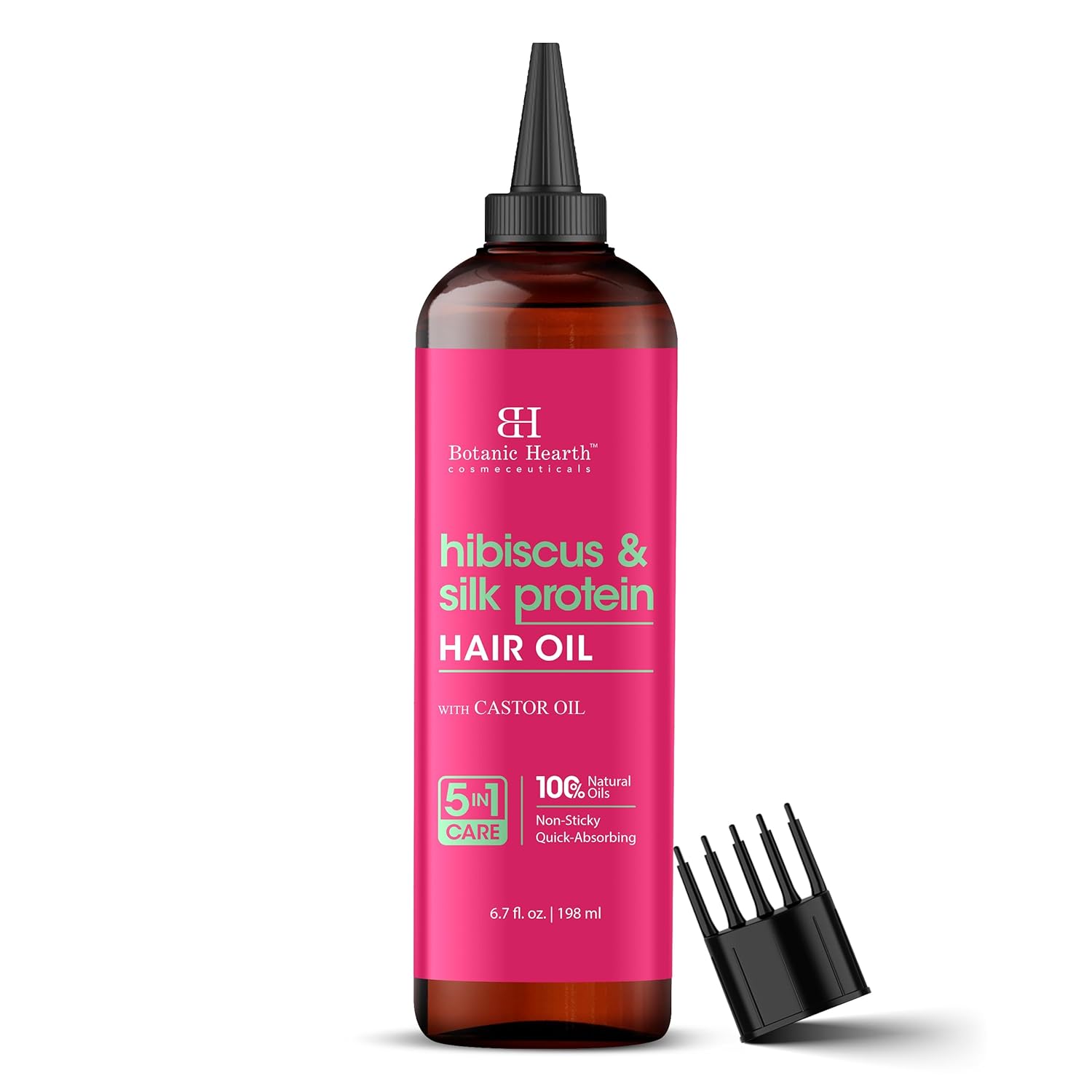 Botanic Hearth Hibiscus & Silk Protein Hair Oil (6.7 fl oz) | Hair Growth, Hydration & Repair | Tames Frizz, Adds Shine | After Wash Lightweight Hair Oil | For Dry, Damaged Hair | All Hair Types