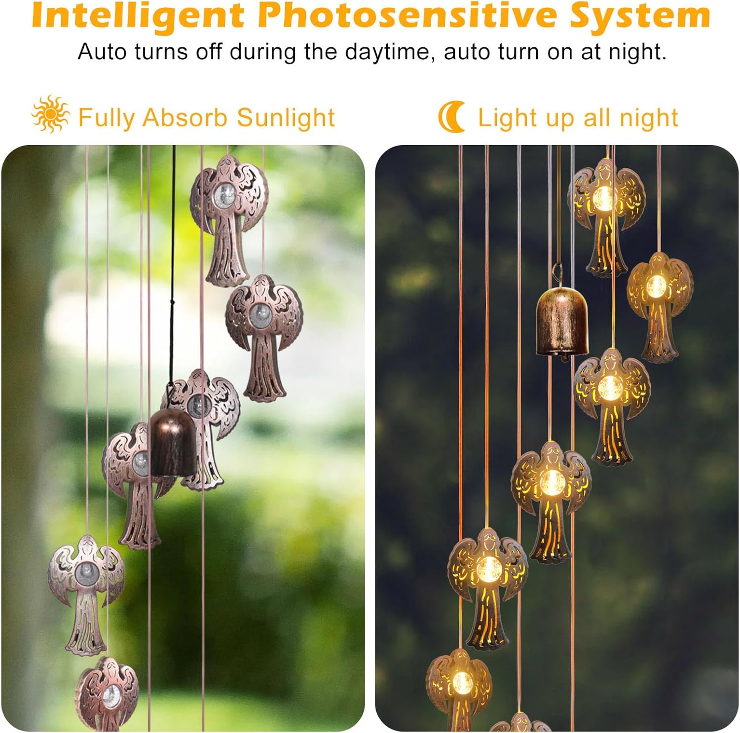 Solar Angel Wind Chimes Outdoor,Solar 8 LED Angel Wind Chimes for Outside,Hanging Lights Warm LED,Outdoor Angel Decor,Angel Gifts for Wife Mother Grandmom Christmas - Image 6