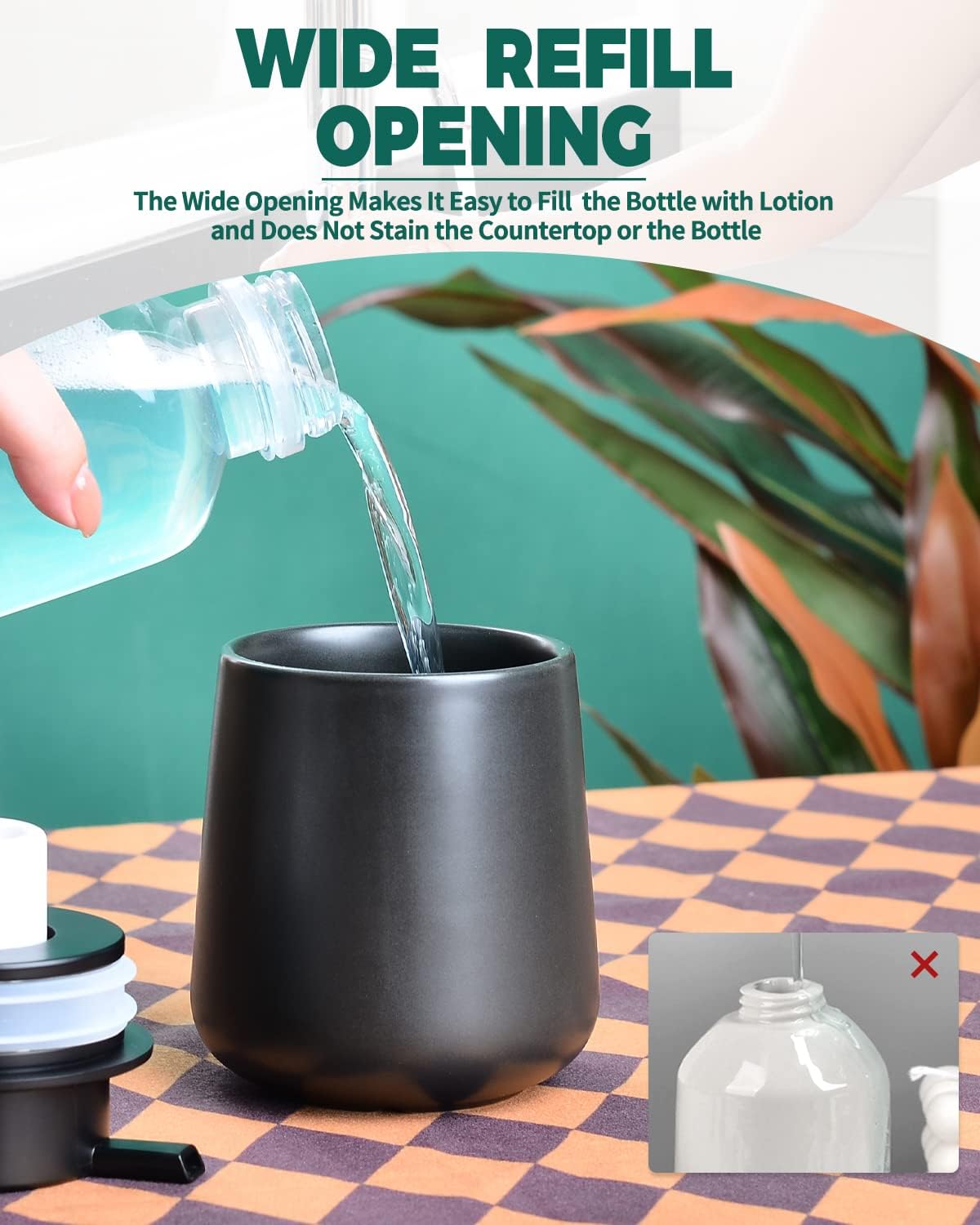 Bosilunlife Ceramic Foaming Soap Dispenser - 12Oz Matte Black Foam Hand Soap Dispenser Bathroom Countertop Kitchen Dish Soap Pump Dispenser Liquid Wash Dispenser for Bathroom - Image 3