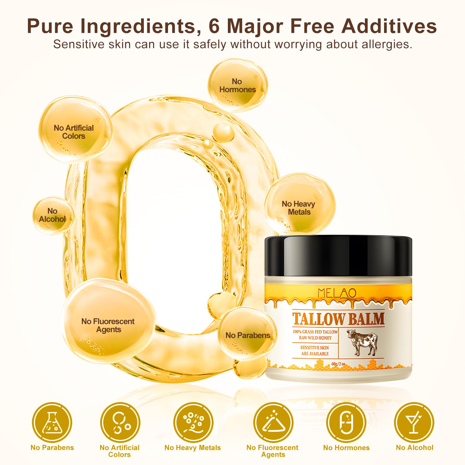 Beef Tallow Honey Balm for Skin - Grass Fed Beef Tallow Honey Moisturizer for Face,Whipped Organic Unscented Fast Absorption Tallow Cream Infused with Manuka Honey Beeswax Olive Oil (2 oz) - Image 6