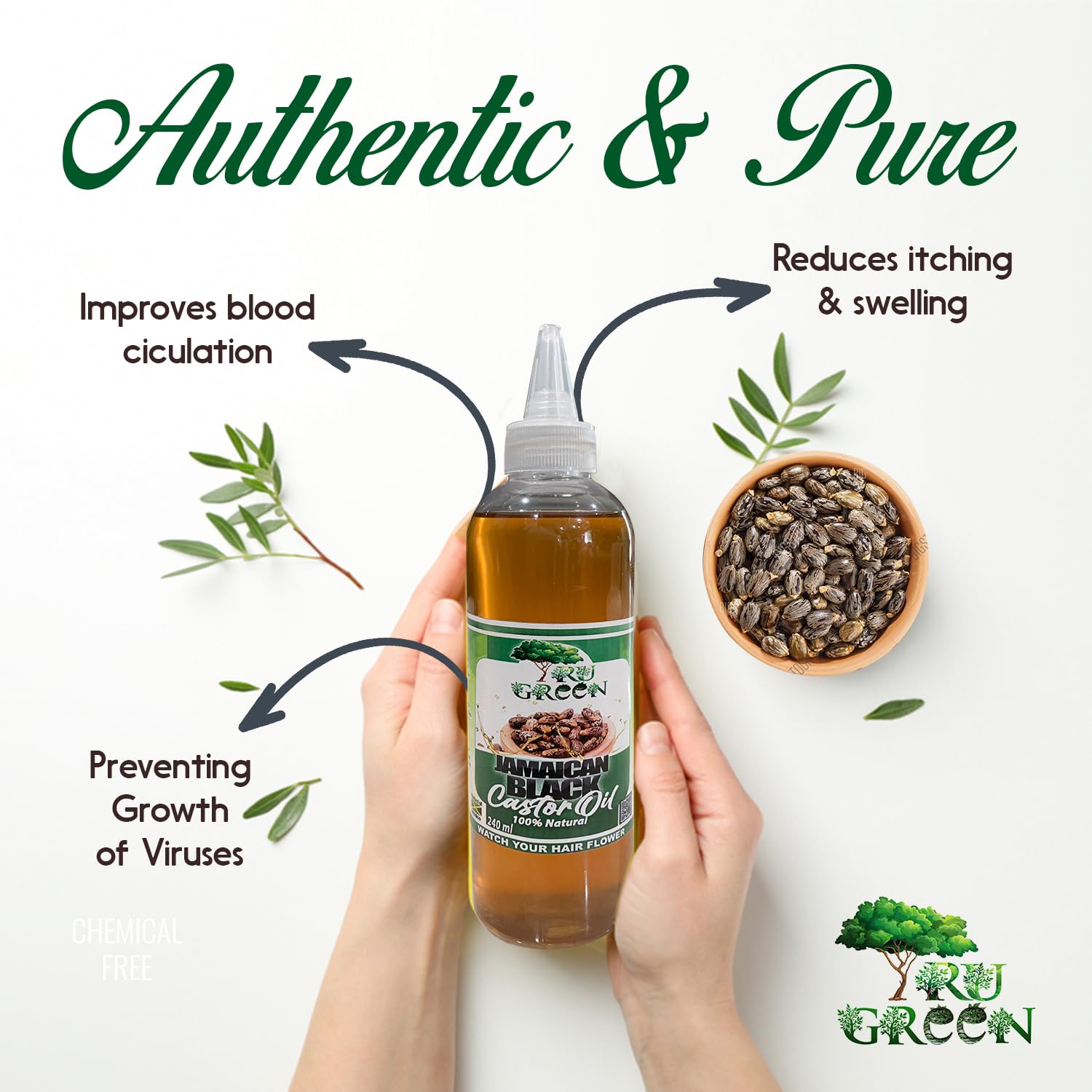 Tru Green Pure Castor Oil, Jamaican Black Castor Lightly Roasted (8 Oz) For All Hair Types. Stimulates hair Follicles And Promotes Growth for Hair, Brows, Skin, And Hair Moisturizer. - Image 6