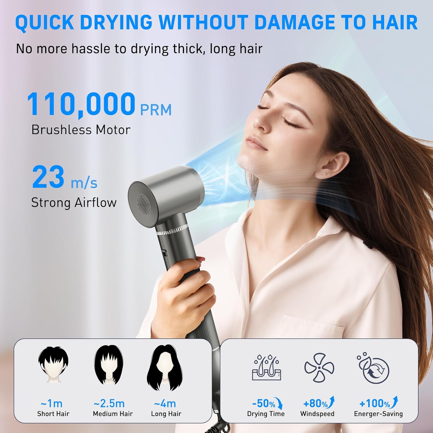 QUICO 5-in-1 Hair Dryer Brush for Women, 110,000 RPM Motor, Ionic Technology - Image 3