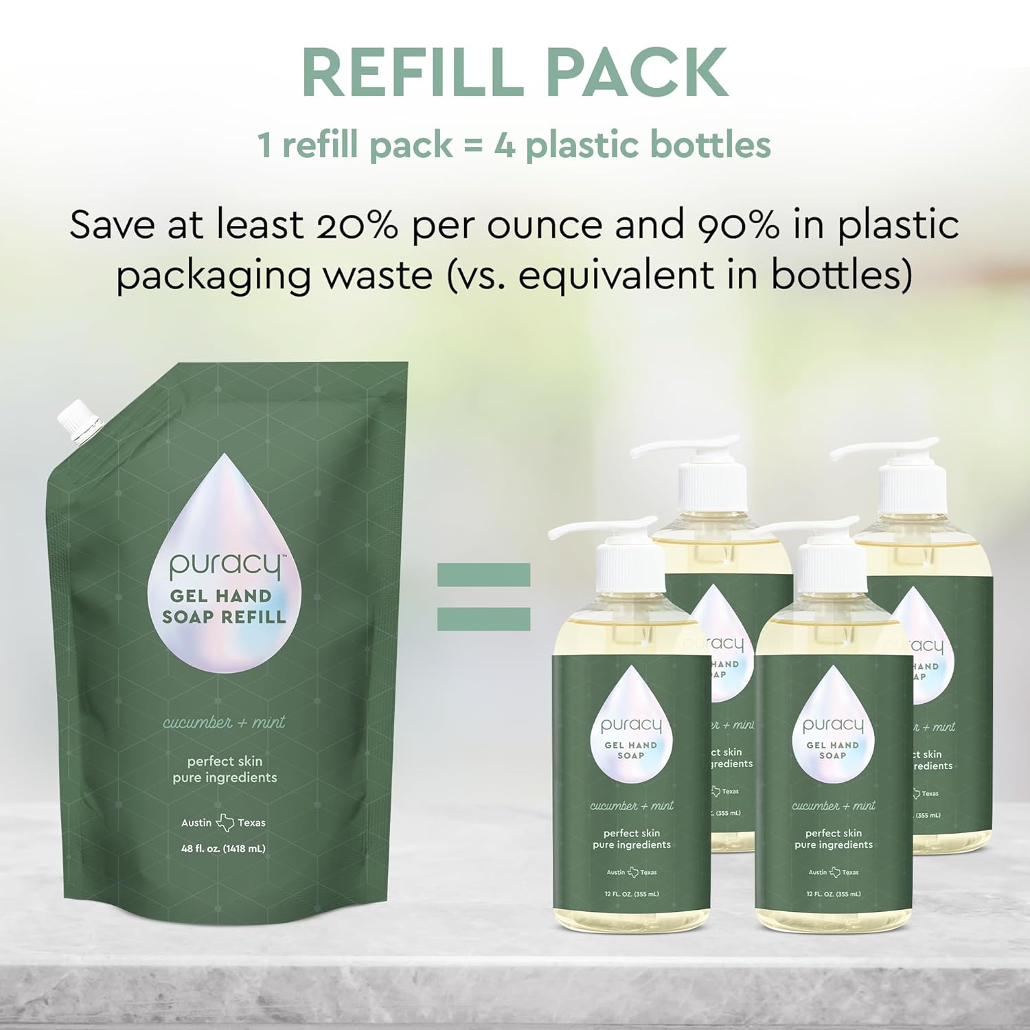 Puracy Organic Hand Soap, For the Professional Hand Washers We've All Become, Moisturizing Natural Gel Hand Wash Soap, Liquid Hand Soap Refills for Soft Skin 12 fl.oz, Cucumber & Mint - Image 2