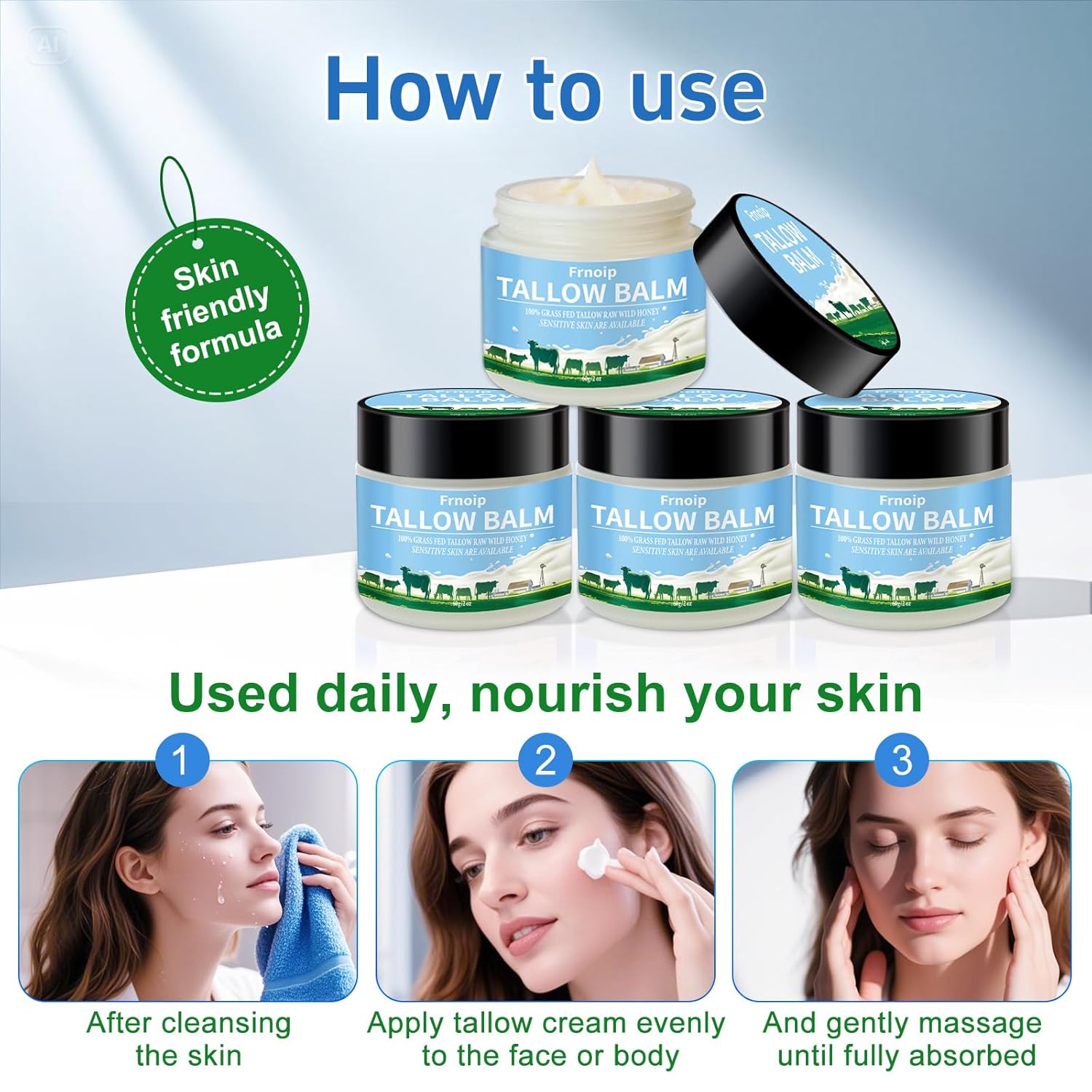 4-Pack Organic Grass-Fed Beef Tallow & Honey Balm for Face & Body | Sensitive Skin Face Moisturizer for Kids & Adults | Raw Wild Honey, Non-Greasy Eczema-Safe Formula (8oz) - Deep Hydration - Image 6