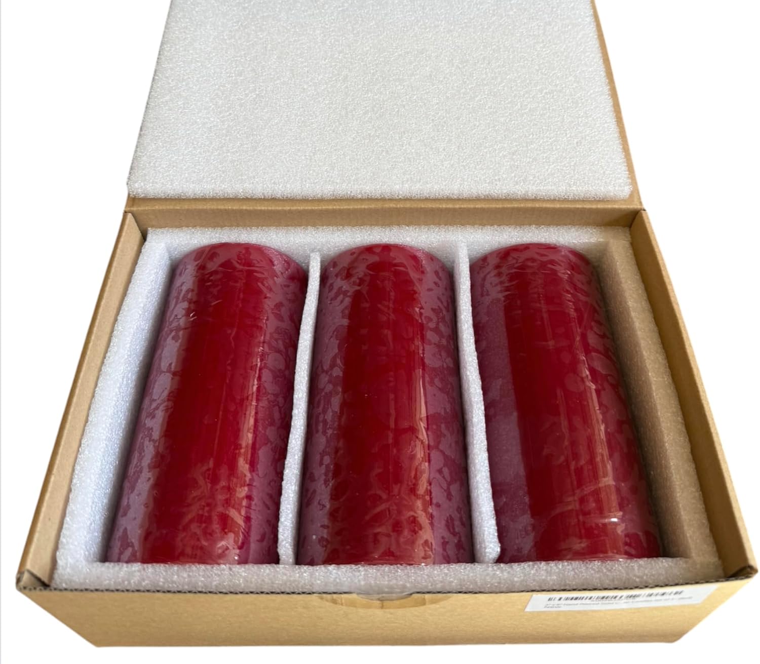 Mister Candle Red 3x6 Inch Dripless Unscented Pillar Candles Set of 3 for Home Decor 80 Hour Burn Time - Image 6