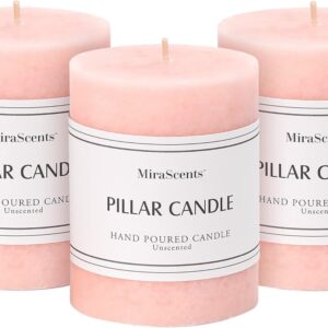 3x4 inch Pink Pillar Candles Set of 3, Unscented Pillar Candle, Dripless and Smokeless Large Candles, Candle for Home Decor, Dinner Table,Weddings, Holidays