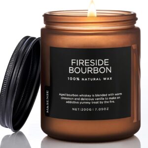 M&SENSE Fireside Bourbon Jar Candle, Clean Non-Toxic Soy Wax Campfire Candle Smoky Candle, Cotton Fall Scented Candle for Home Decor, 7.05oz Up to 50 Hours Burn Time Aromatherapy Candle for Bathroom