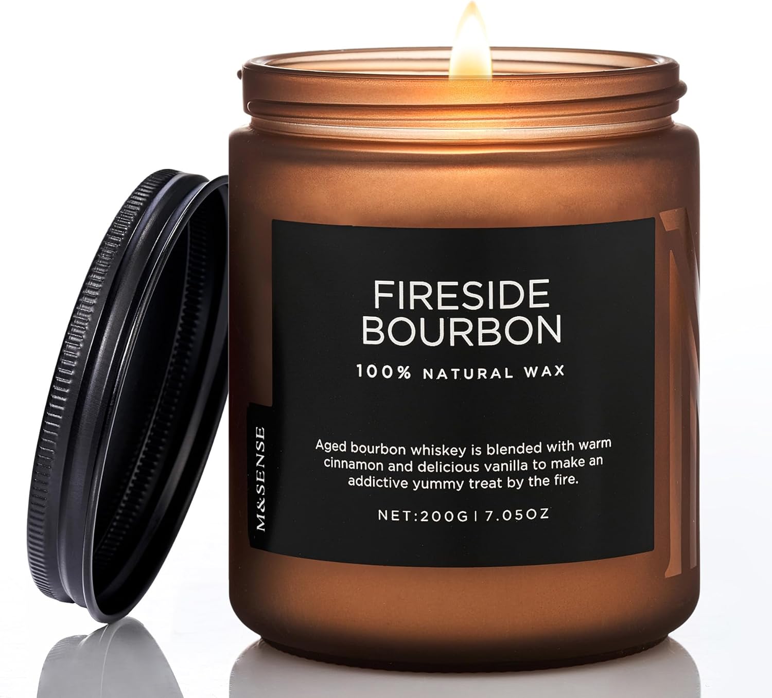 M&SENSE Fireside Bourbon Jar Candle, Clean Non-Toxic Soy Wax Campfire Candle Smoky Candle, Cotton Fall Scented Candle for Home Decor, 7.05oz Up to 50 Hours Burn Time Aromatherapy Candle for Bathroom