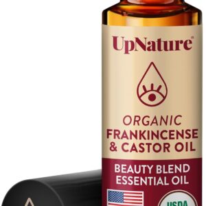 UpNature Beauty Essential Oil Blend Roll On - 100% Organic Castor Oil & Frankincense for Face - Wrinkles Dark Circles Under Eye Roller Ball Rollerball
