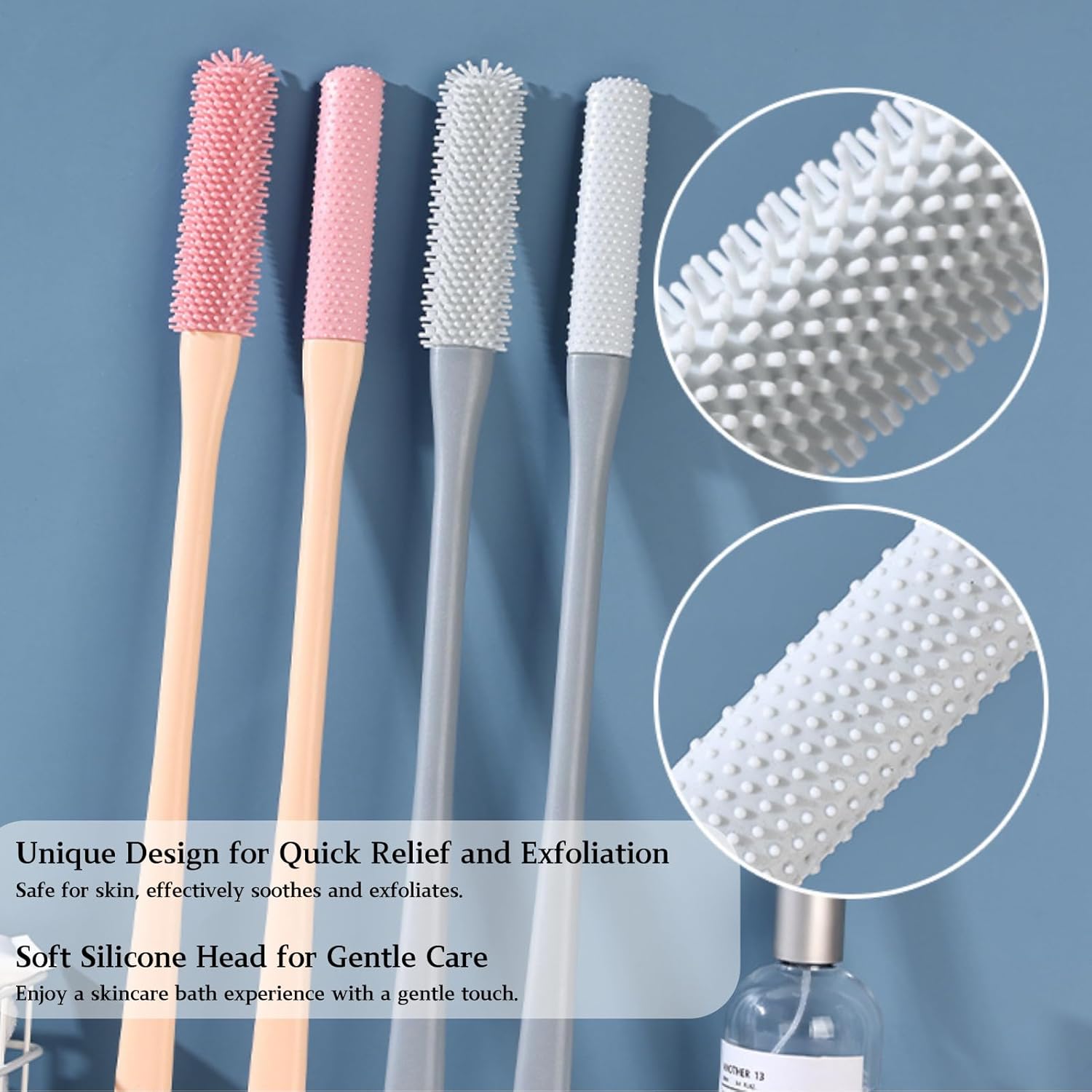 Toe Cleaning Brush with 15.7" Long Handle,Foot Scrubber in Shower,No Bending, Ideal for Seniors, Expecting Mothers, Men & Women | Foot Scrubber & Anti-Itch Exfoliating Brush (2 Pack) (Grey) - Image 5