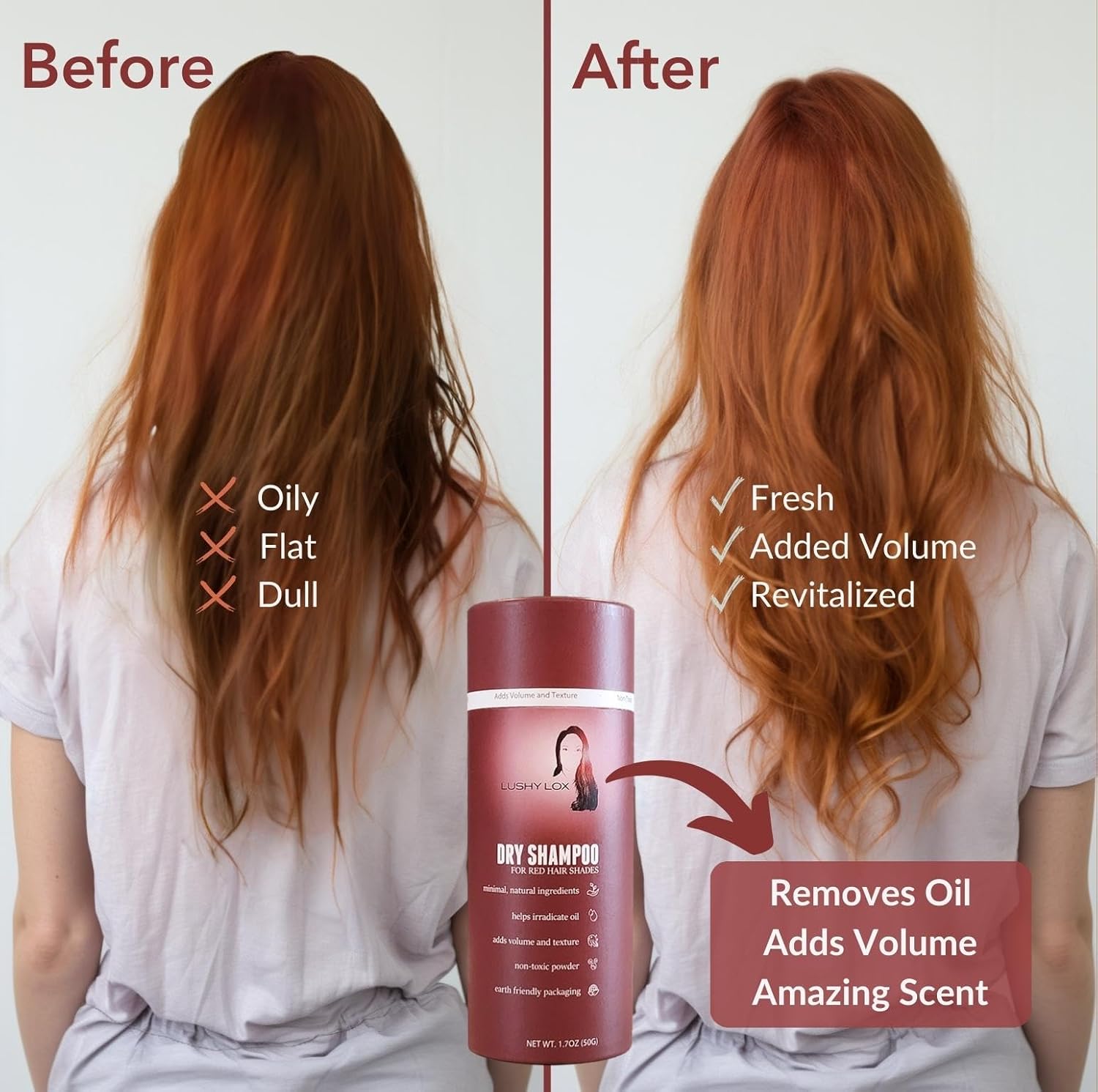 Dry Shampoo Powder For Red Hair Shades, All Natural Ingredients, Non Aerosol, Non Toxic, Earth Friendly Packaging - Image 2