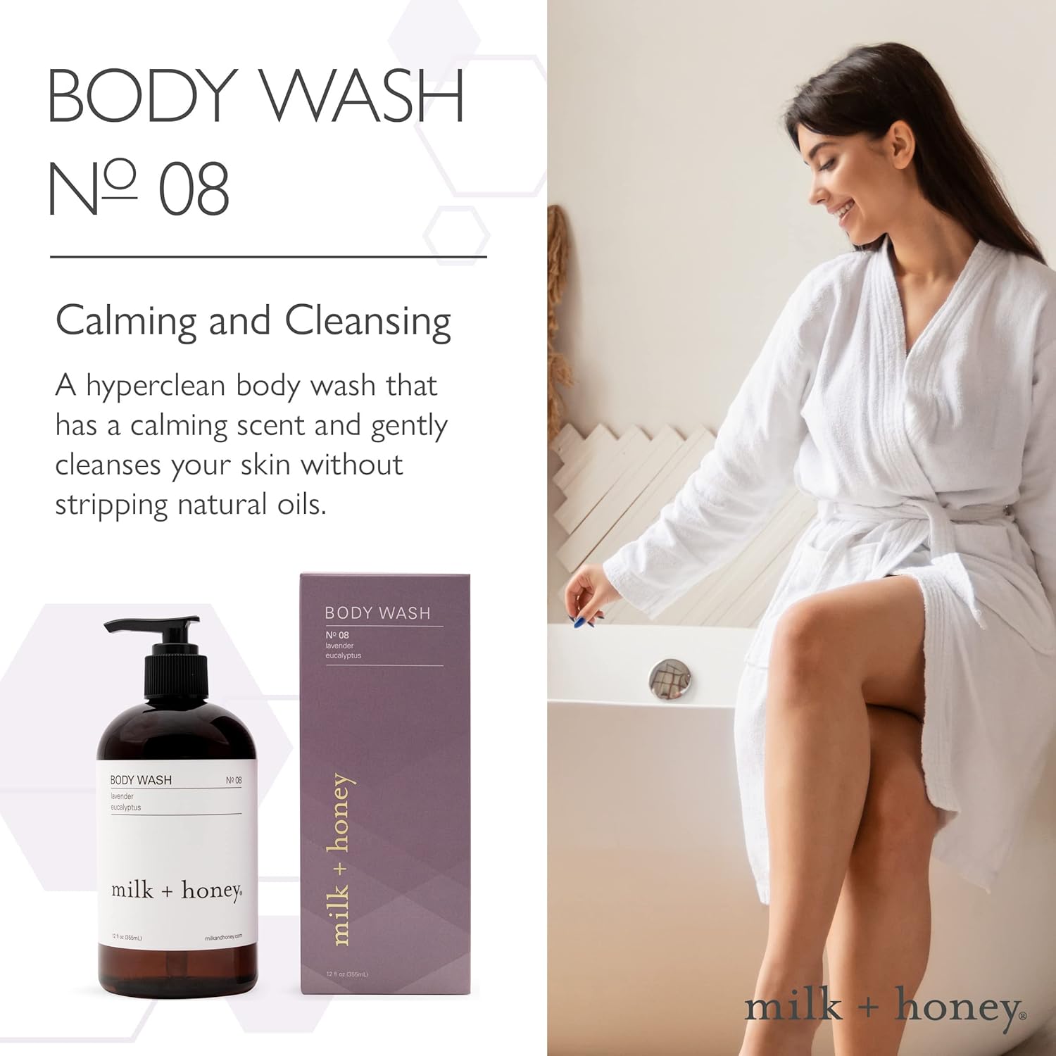 milk + honey Body Wash No. 08 – Lavender + Eucalyptus – Gentle Cleanser for Dry or Sensitive Skin – Natural Aromatherapy Shower Gel for Women & Men – 12 oz - Image 2
