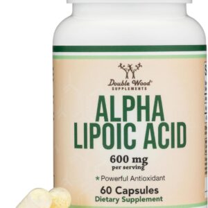 Alpha Lipoic Acid 600mg per Serving, 60 Capsules (Third Party Tested, Non-GMO, Gluten Free, Vegan Safe) Potent Antioxidant for Neuropathy and Cardiovascular Health (ALA Supplement) by Double Wood