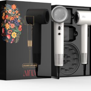 AINA Hair Dryer,Blow Dryer with Diffuser Brush Comb for Women - BLDC Hair Dryer - Brushless Motor, 110,000 RPM Lightweight,Ionic Travel, 3 Magnetic Attachments 110V/ALCI(Ivory White)