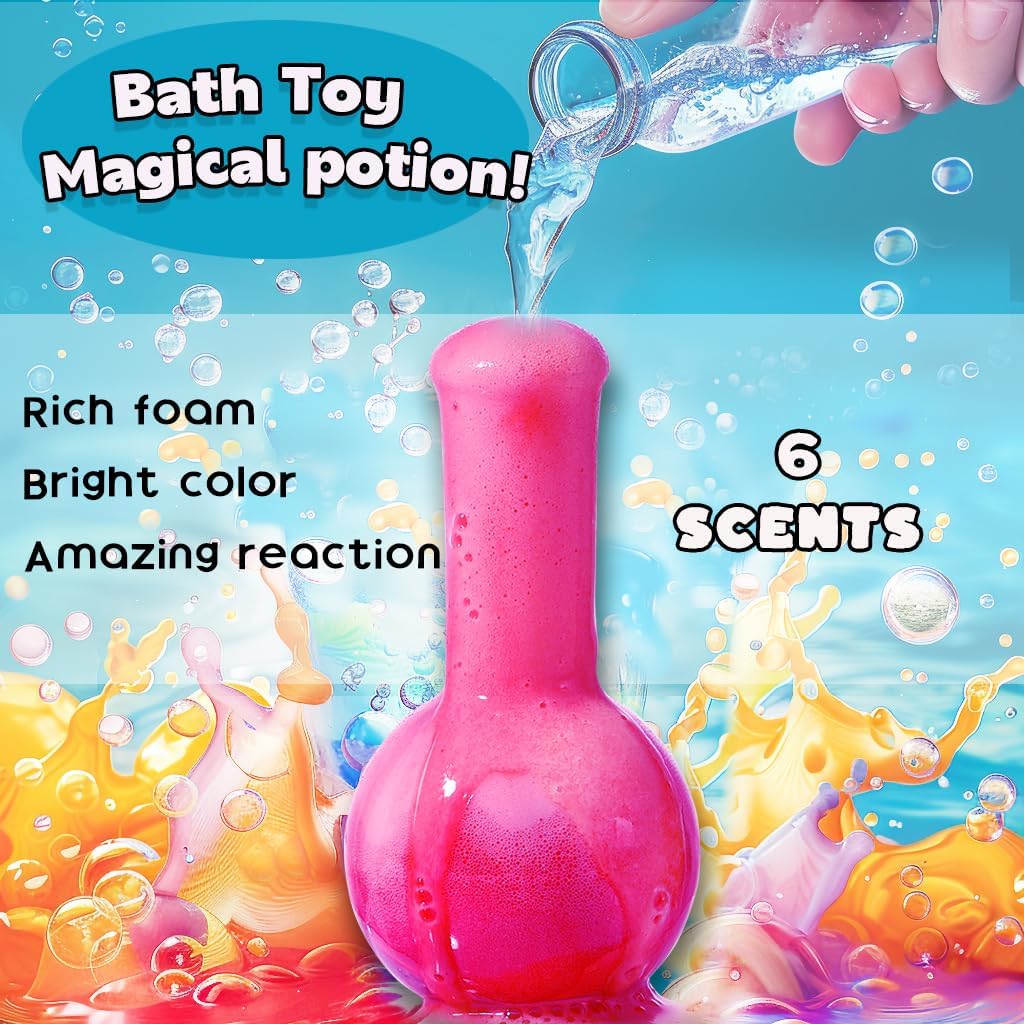 MeCids Magic Potion Bubble Bath Bombs for Kids 6 Pack - Safe Non-Toxic Toddler Bath Color Tablets for Ages 4-12 - Image 7