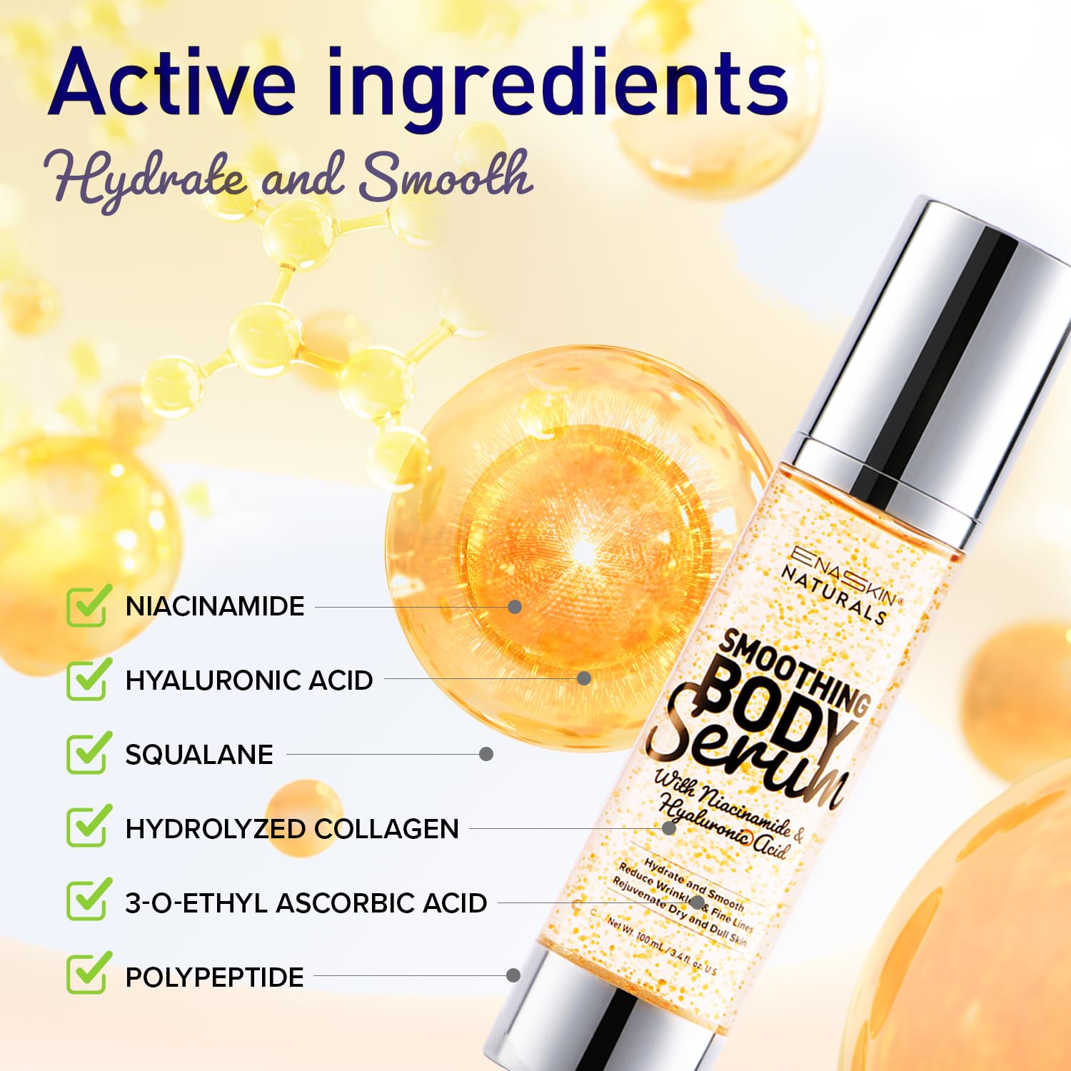 Enaskin Naturals Smoothing Body Serum Lotion for Dry and Crepe Skin: Anti-Wrinkle, Hydrating, Firming with Hyaluronic Acid & Niacinamide, Non-Greasy, for All Skin Type - Image 6