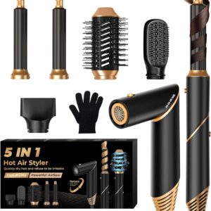 5 in 1 Blow Dryer Brush,Hair Dryer Brush with Detachable Air Styler,Negative Ionic Magic Hair Styler,Hot Air Brush for Women Volumizer,Straightener,Drying