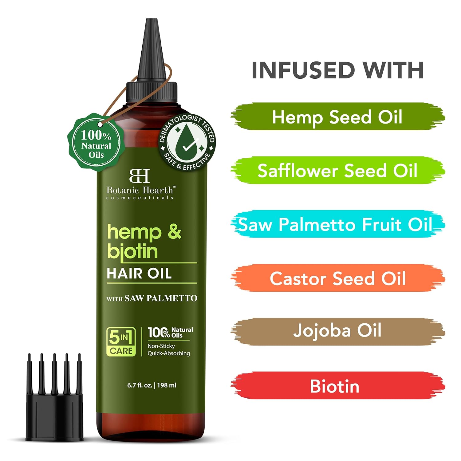 Botanic Hearth Hemp & Biotin Hair Oil (6.7 fl oz) | Nourishing and Strengthening Hair Treatment for Thicker, Healthier-Looking Hair | Paraben Free | Suitable for All Hair Types - Image 3