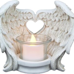 Norrclp Angel Wings Tealight, Prayer Candle Holder Memorial Gifts Home Decor (LED Tea Light and Cup Included)