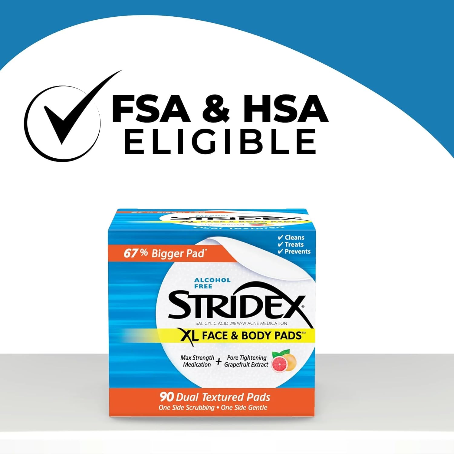 Stridex XL 90 Count Face and Body Pads for Acne Clearing Skin Care - Image 2