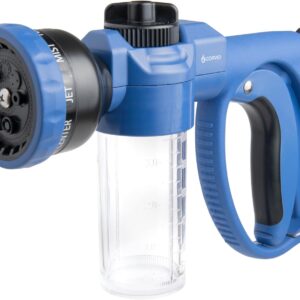 Adjustable Nozzle with Soap Dispenser, 8-Pattern Spray Hose Nozzle for Cleaning Cars, House, and Pets - Lightweight Plastic Design