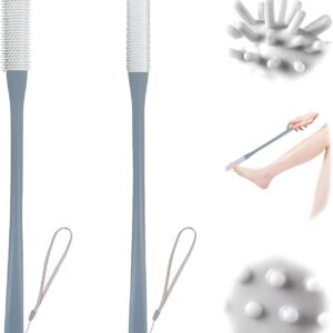 2Pack 15.7" Foot Scrubber in Shower with Long Handle Silicone Foot Brush Soft Skin Exfoliation Gap Brush for Seniors, Elderly, Men and Women (Gray)