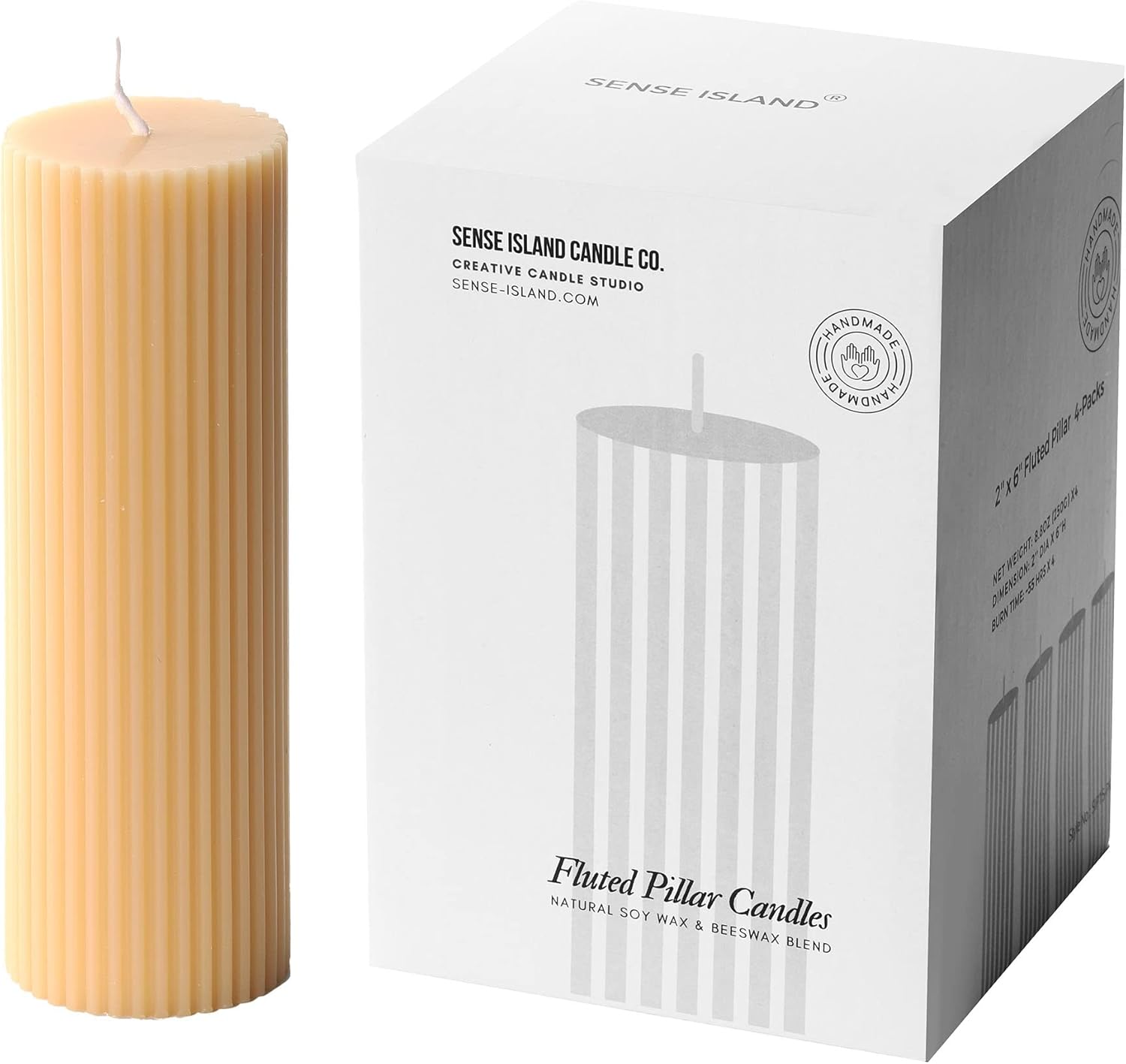 Ribbed Pillar Candles 2x6'' Tall Fluted Column Modern Home Décor Soy Wax Handmade Unscented (4-Pack, Champagne Yellow), Aesthetic Decorative Textured Candle Set - Image 3