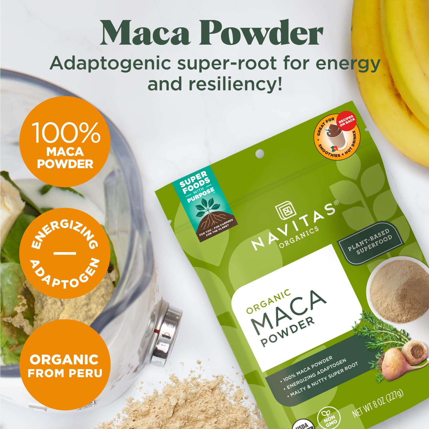 Navitas Organics Maca Powder – 100% Gelatinized Peruvian Maca for Smoothies, Lattes, Baking & More – Energize & Balance - USDA Organic, Non GMO, Vegan, Gluten Free (16oz. Bag, 180 Servings, 2-Pack) - Image 3