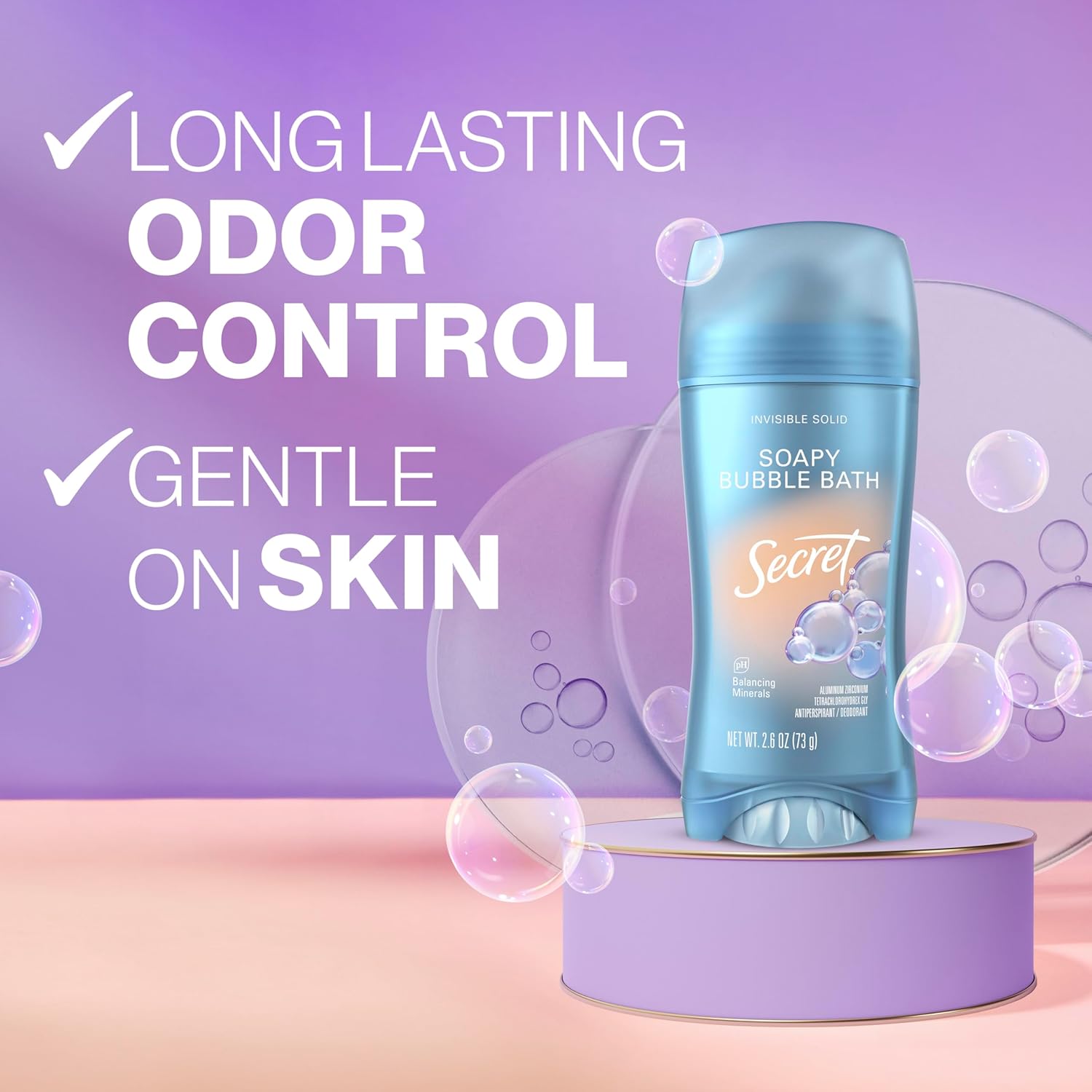 Secret Fresh Antiperspirant Deodorant for Women Soapy Bubble Bath Scent 72 Hour 2.6 oz - Image 2