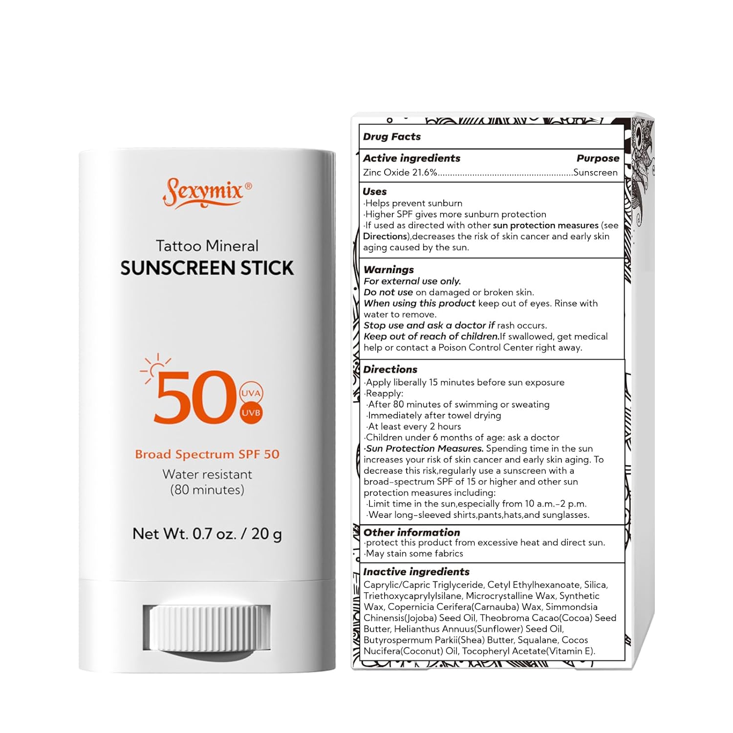 Sexymix Tattoo Sunscreen SPF 50 Sunscreen Stick, Mineral Sun Protection with Zinc Oxide, Broad Spectrum UVA/UVB Protection, Waterproof, Non-Greasy, Enhances Colors Tattoo Aftercare 0.7oz (2 Packs) - Image 7
