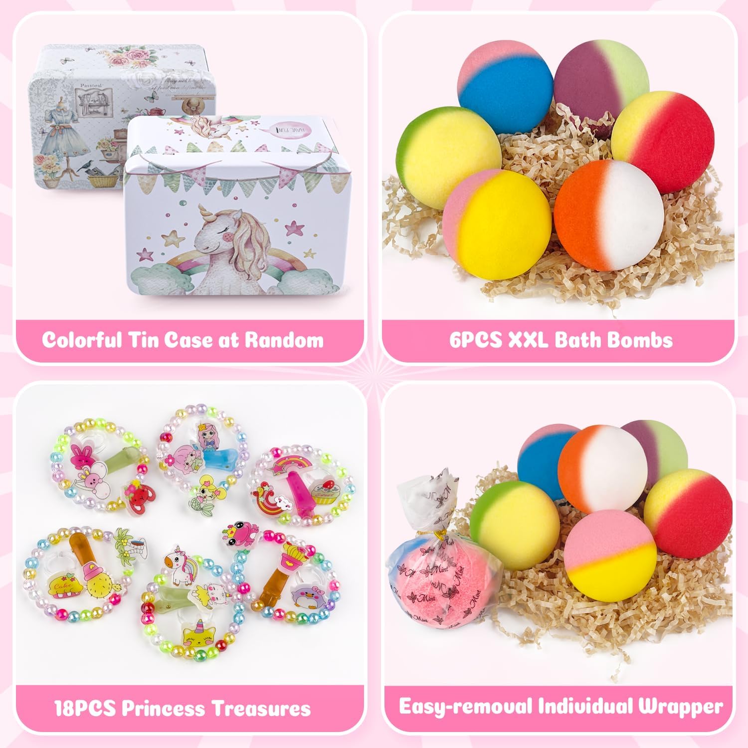 Bath Bombs for Kids with Girls Jewelry Inside, 6PCS XXL Surprise Bath Bombs with 18PCS (6 Sets) Jewelry Inside, Natural Organic Toys Bath Fizzy Bombs, Kids Birthday Christmas Basket Stuffers - Image 6