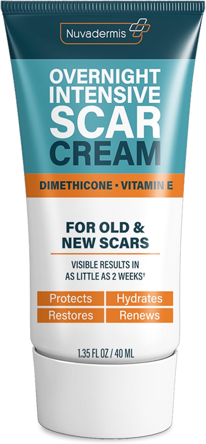 NUVADERMIS Overnight Intensive Scar Cream – Reduces Appearance of Scars & Blemishes, Hydrates & Nourishes Skin, Night Repair Formula for Face & Body – 1.35 Fl Oz