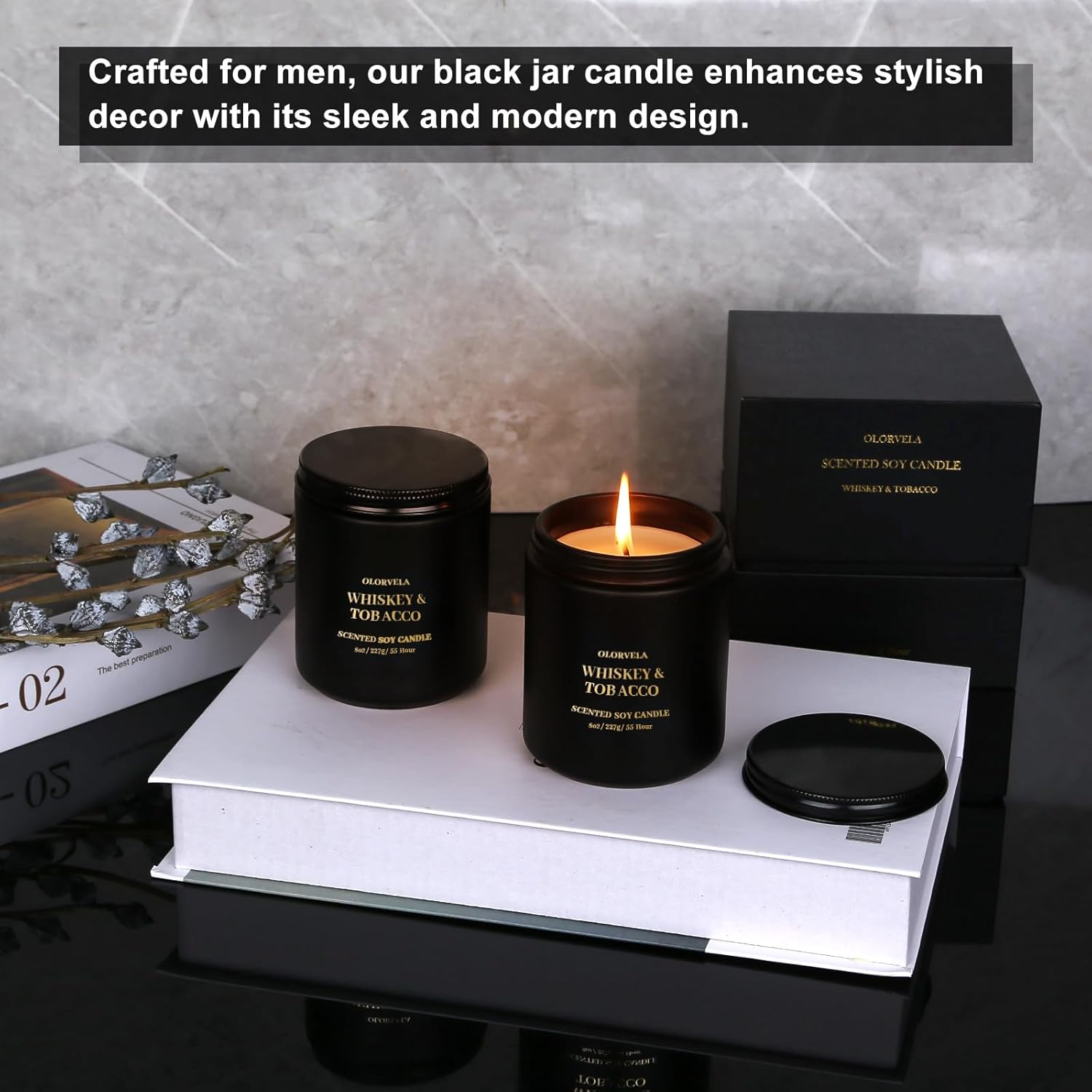 Scented Candles for Men, Candles for Home Scented, 8oz Vanilla Candle,50-Hour Burn Time, Aromatherapy Home Decor Gifts for Men - Image 2