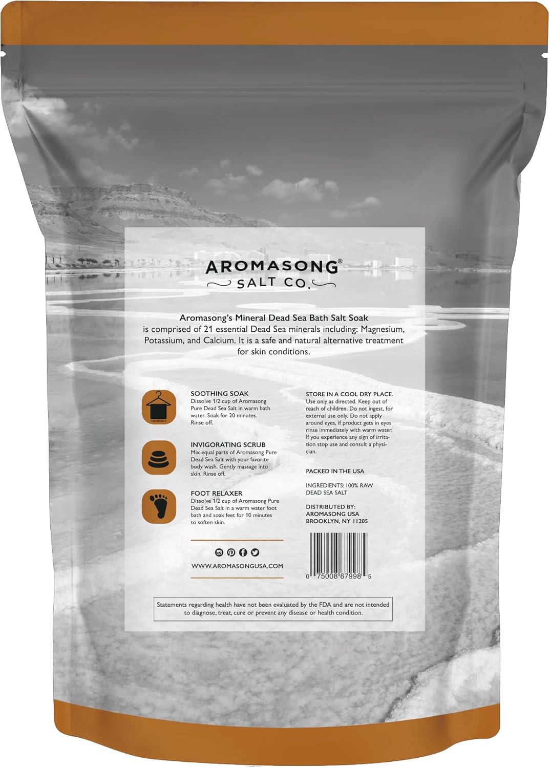 Aromasong 19 Lbs Raw Dead Sea Salt Not Cleaned - Still Contains All Dead Sea Minerals Including Dead sea Mud - Fine Medium Grain Bath Salt Large resealable Bulk Pack (Packaging May Vary) - Image 7