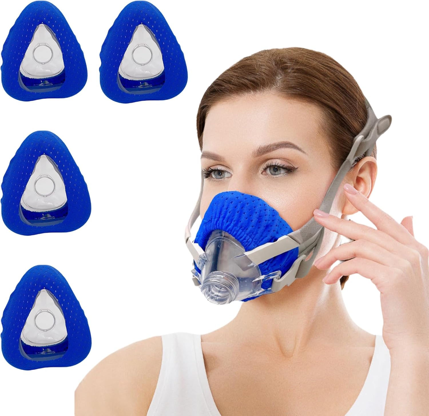 4 Pack CPAP' Mask Liners, Covers for Seal Mask Cushion Comfort Silky CPAP' Mask Covers One Size Fit All Full Face Masks,Improve The Comfort of Wearing The Mask (Blue)
